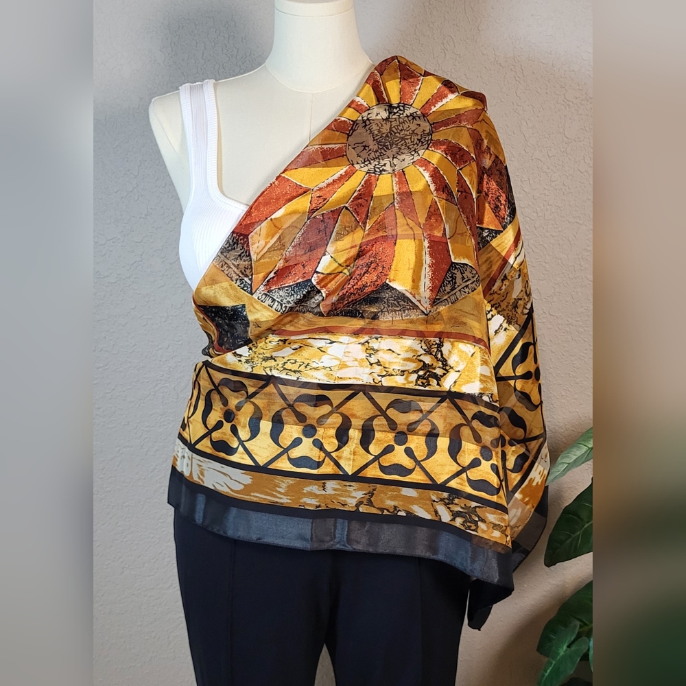JOVANI Black and Gold Geometric Scarf - 39 x 39 Square - Picture 7 of 11